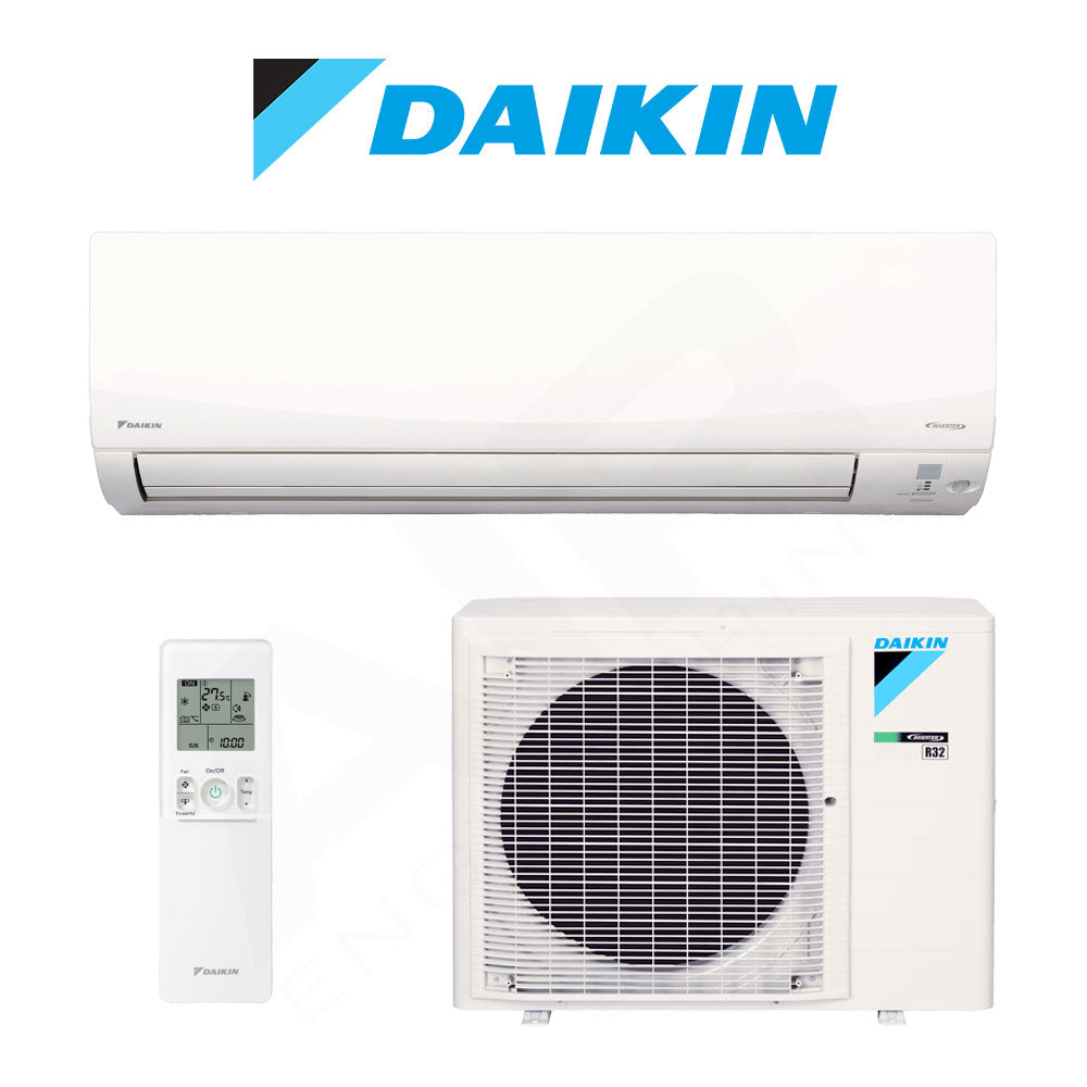 Daikin air conditioning system with indoor and outdoor units on a white background