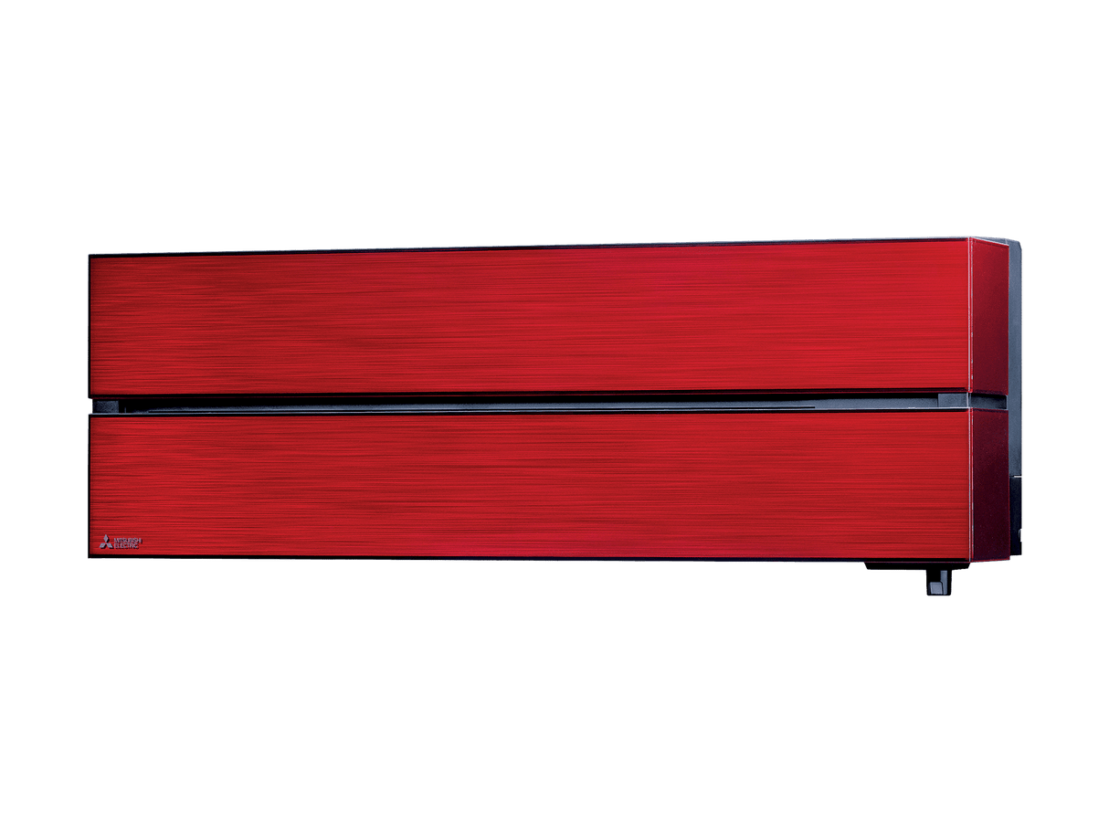 Red mitsubishi electric with a black base on a transparent background