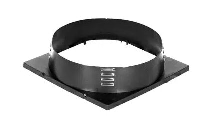 Black plastic duct connector on a white background