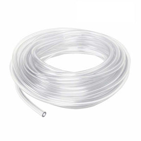 Clear plastic tubing coiled on a white background