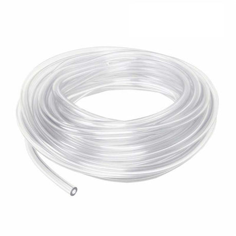 Clear plastic tubing coiled on a white background