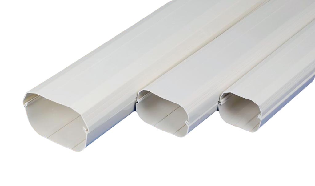 Three white plastic conduits on a white background