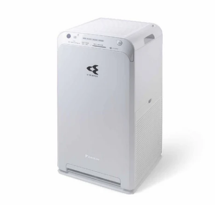 White air purifier with a brand logo on a white background