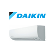 Daikin air conditioner on a white background with Daikin logo above it.