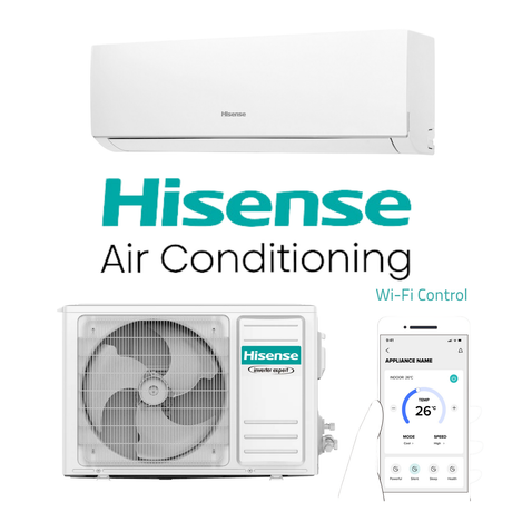 Hisense air conditioning unit with Wi-Fi control app on a white background
