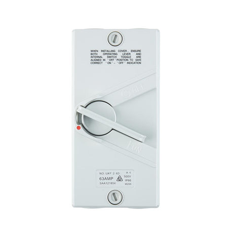 White electrical switch with lever on a white background