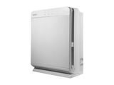 White air purifier with Mitsubishi logo on a green background