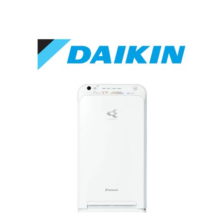 Daikin air purifier on a white background with Daikin logo above