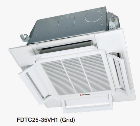 Ceiling-mounted air conditioning unit with Mitsubishi heavy industries logo on a white background