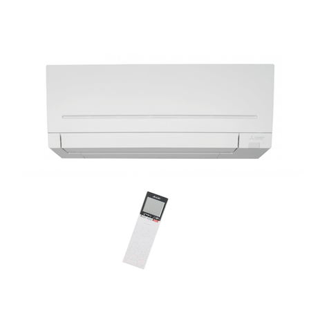 White air conditioner with remote control on a white background
