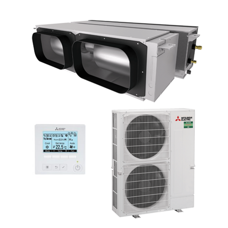 Mitsubishi air conditioning system with indoor and outdoor units on a white background