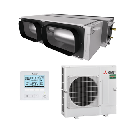 Mitsubishi Electric air conditioning system with indoor and outdoor units on a white background