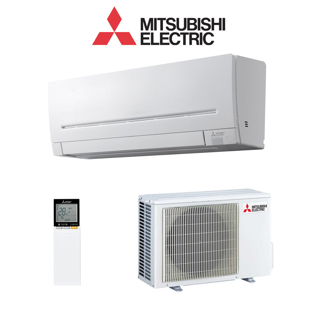 Mitsubishi Electric air conditioning system with indoor and outdoor units on a white background