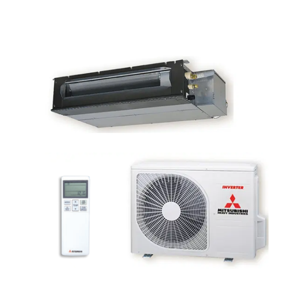 Mitsubishi Heavy air conditioning unit with remote control on a white background
