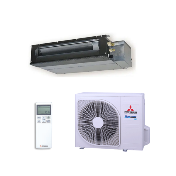 Mitsubishi heavy air conditioning unit with indoor and outdoor units on a white background