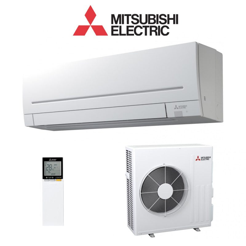 Mitsubishi Electric air conditioning system with indoor and outdoor units on a white background