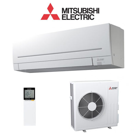 Mitsubishi Electric air conditioning system with indoor and outdoor units on a white background