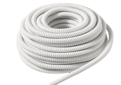 Coiled white hose on a white background