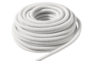 Coiled white hose on a white background