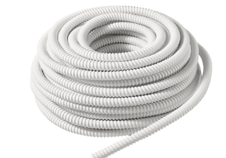 Coiled white hose on a white background