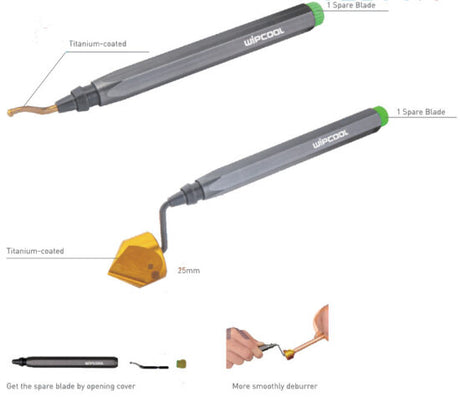 WIPCool deburring tool with spare blade on a white background