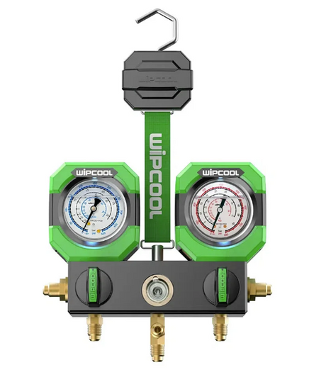 Wipcool refrigeration gauge set on a white background