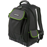 Black backpack with green accents and a visible brand logo on a white background