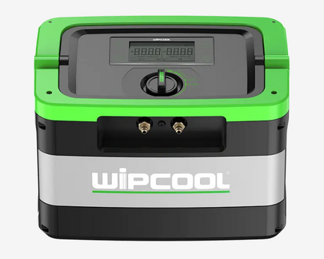 Wipcool portable reclaim unit with green and gray design on a white background