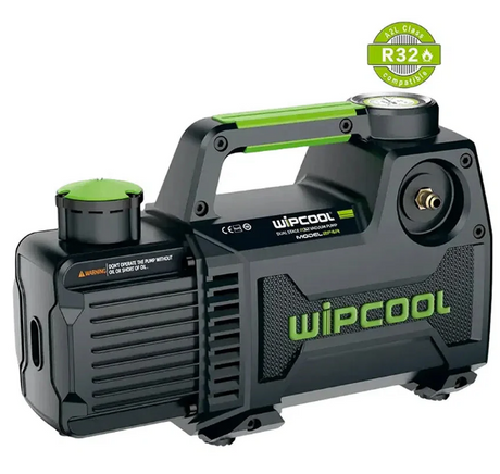 Wipcool vacpump with green accents on a white background