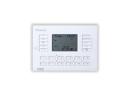 White Daikin Zone controller with digital display on a white background