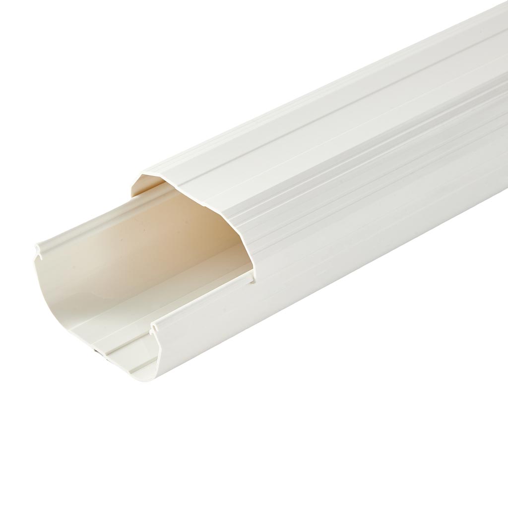 White plastic strip with a beige interior on a white background
